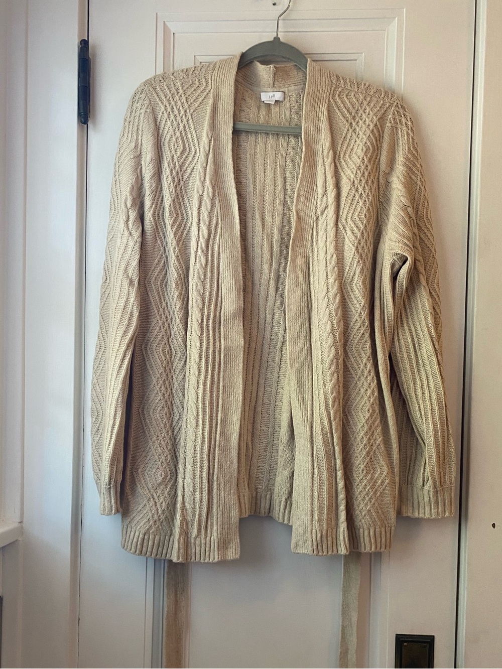 J Jill cream knit cardigan sweater tie waist L